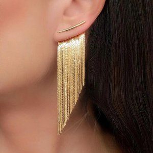 Fringe Tassel Earrings - Gold - Long